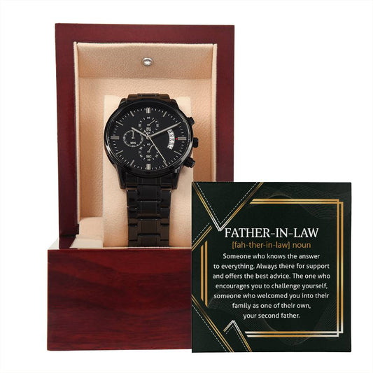 Father-in-Law | Challenge Yourself | Black Metal Chronograph Watch