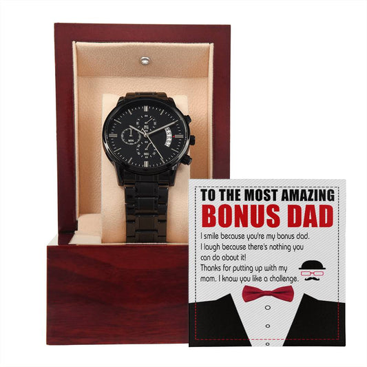 Bonus Dad | Like A Challenge | Black Metal Chronograph Watch