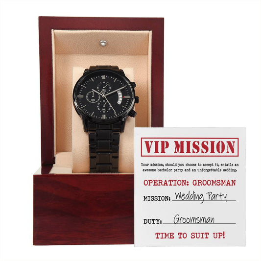 Groomsman | VIP Mission | Black Metal Chronograph Watch