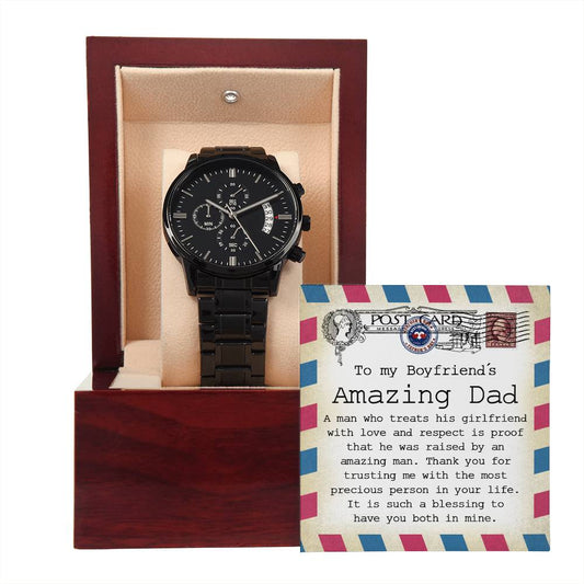 Boyfriend's Dad | An Amazing Man | Black Metal Chronograph Watch