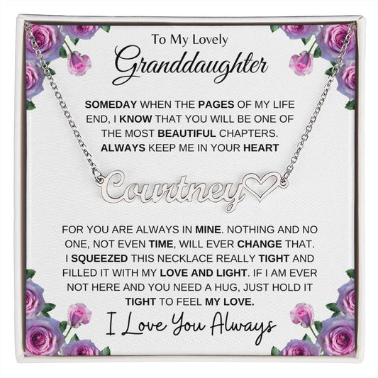 To My Lovely Granddaughter | Someday When... Pink Roses on White | Personalized Name with Heart Necklace