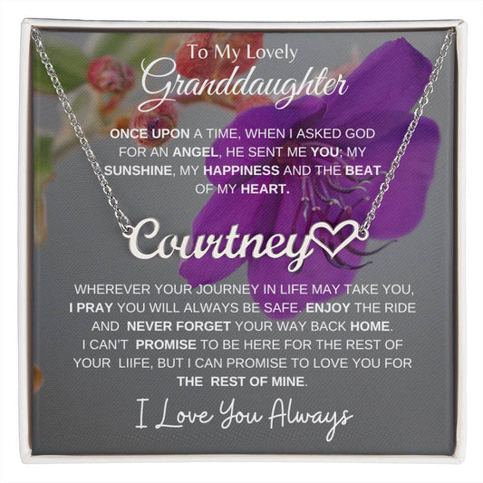 To My Lovely Granddaughter | My Angel... Violet | Personalized Name with Heart Necklace