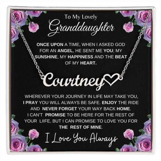 To My Lovely Granddaughter | My Angel... Pink Roses | Personalized Name with Heart Necklace