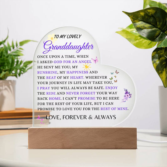 To My Lovely Granddaughter | Beautiful Heart-Shaped Acrylic with Wood Base