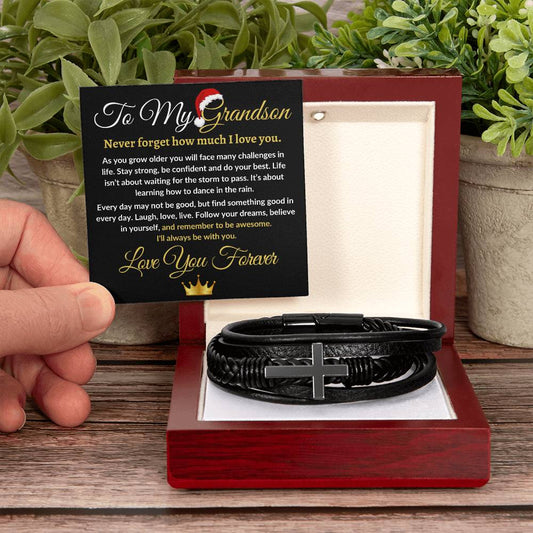 To My Grandson | Cross Leather Bracelet | Love You Forever