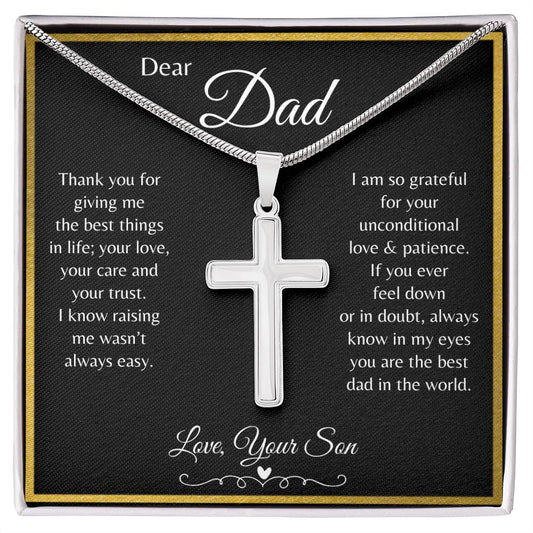 Dear Dad, Thank you | Love, Your Son | Artisan-Crafted Stainless Steel Cross Necklace