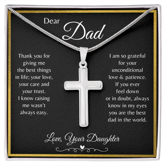 Dear Dad, Thank you | Love Your Daughter | Artisan-Crafted Stainless Steel Cross Necklace