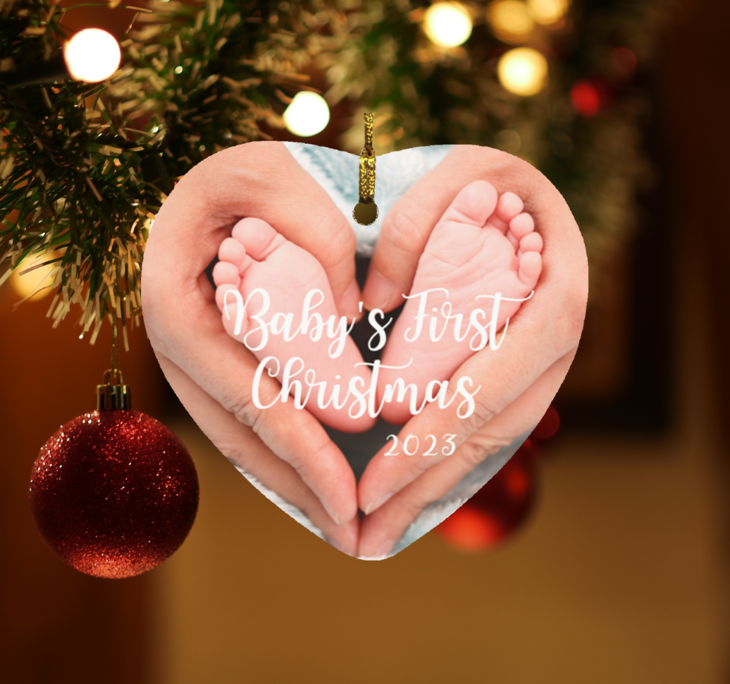 Baby's First Christmas with Mom's Hands | Heart Shaped Ornament | 2023