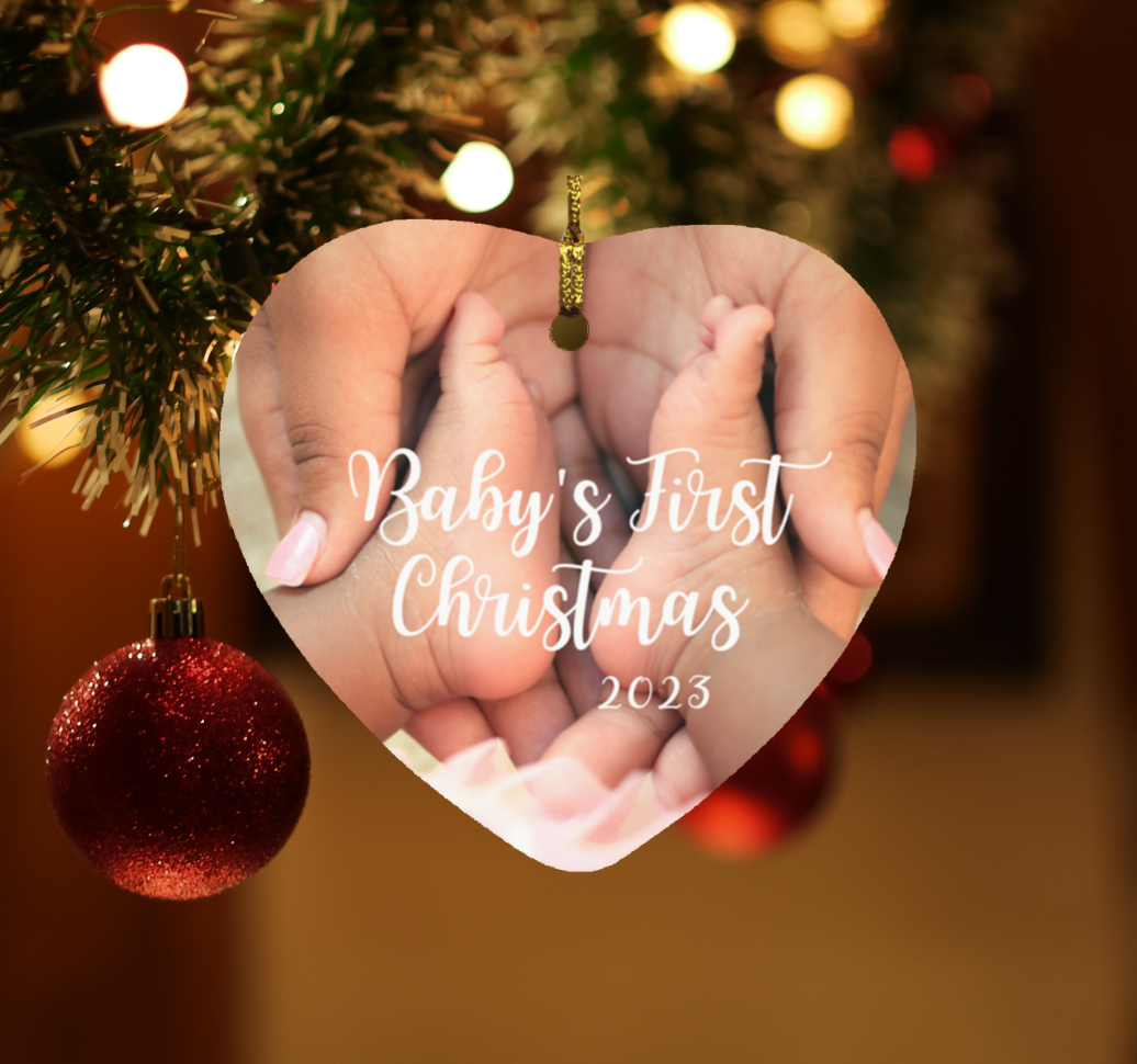 Baby's First Christmas - Mama"s Hands Holding | Heart Shaped Ornament | 2023