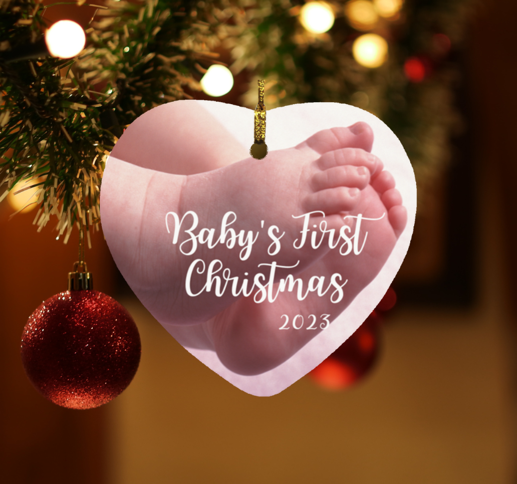 Baby's First Christmas - Bare Feet | Heart Shaped Ornament | 2023