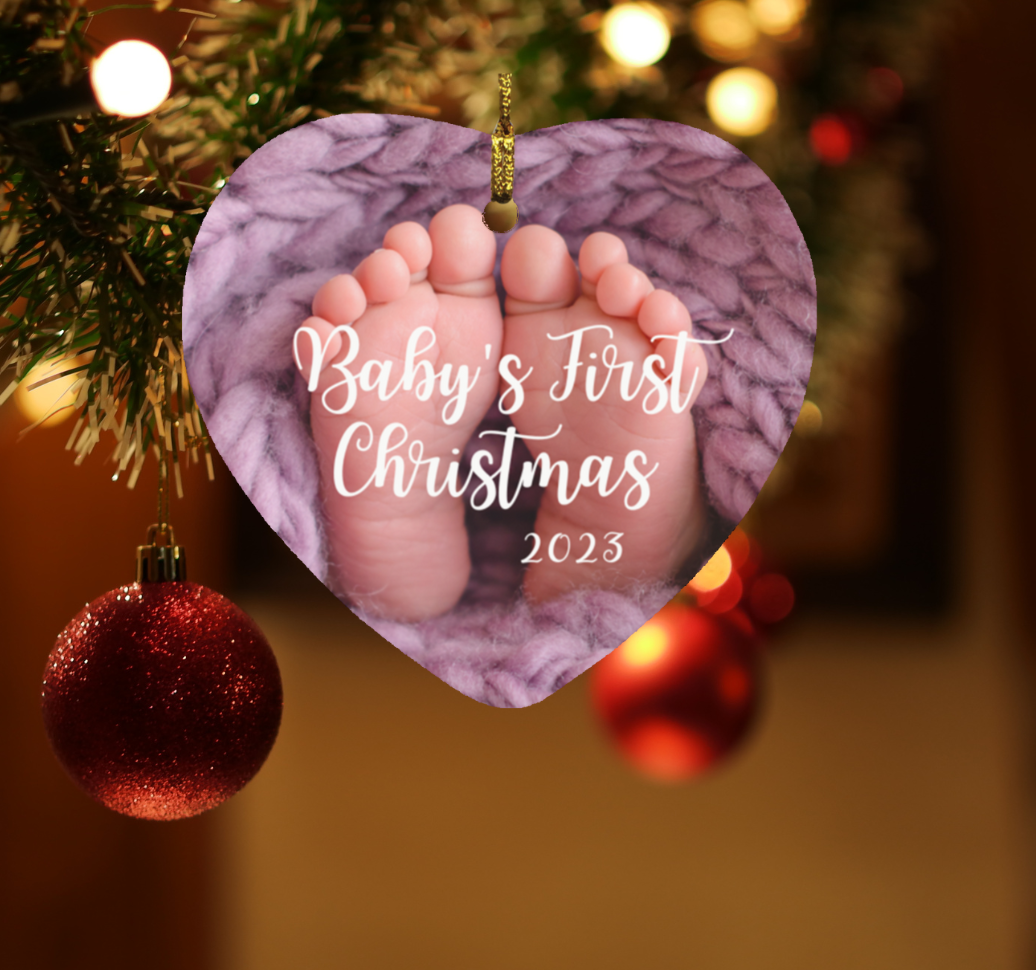 Baby’s First Christmas - Wrapped in Lavender | Heart Shaped Ornament | 2023