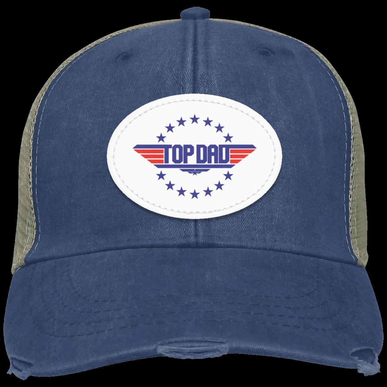 Dad |Top Dad - Oval White Patch | Distressed Ball Cap