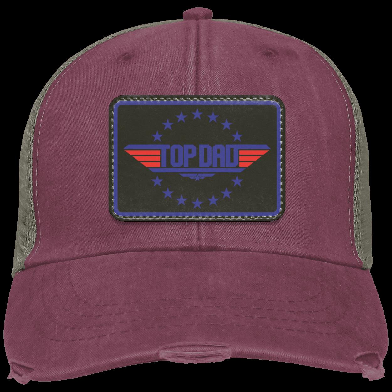 Dad |Top Dad - Black Patch | Distressed Ball Cap