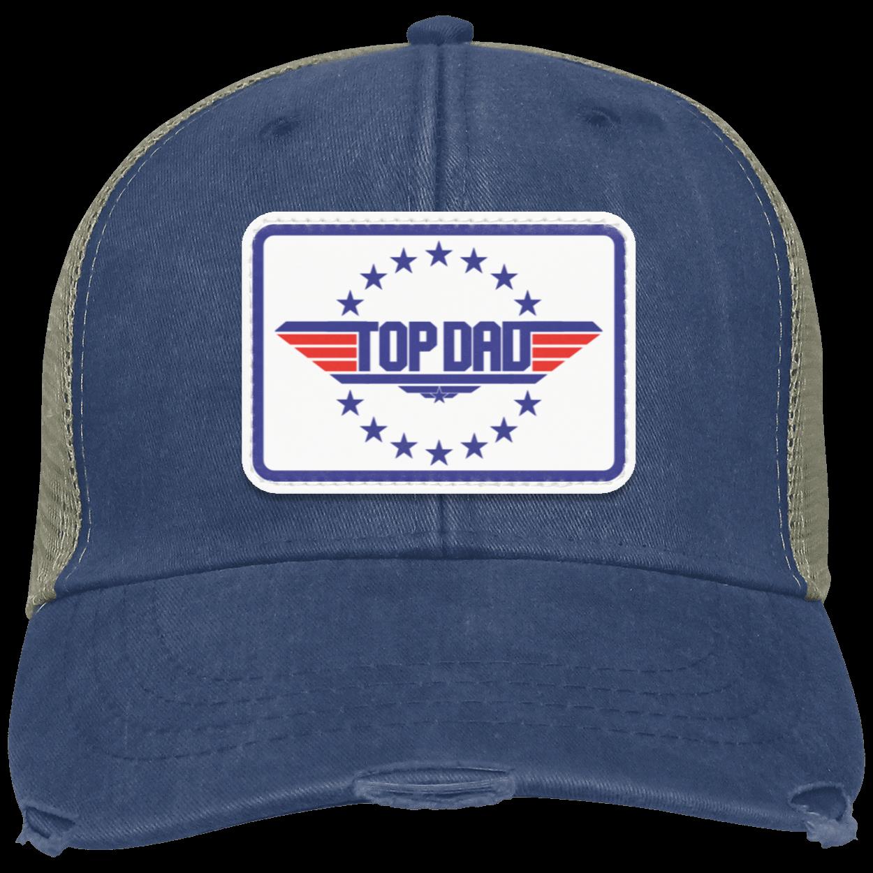 Dad | Top Dad - White Patch | Distressed Ball Cap