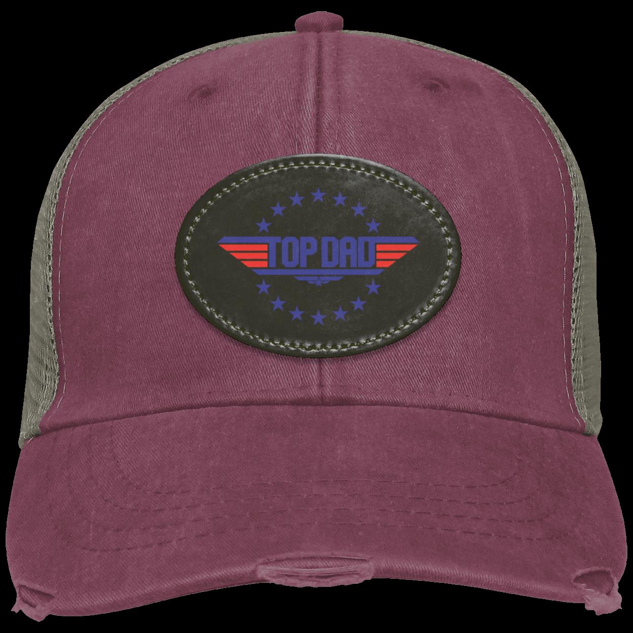 Dad |Top Dad - Black Oval Patch | Distressed Ball Cap