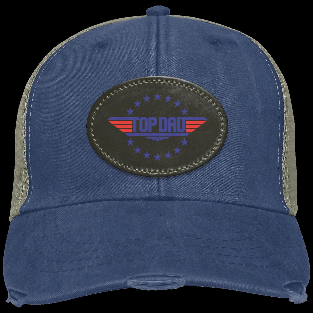 Dad |Top Dad - Black Oval Patch | Distressed Ball Cap