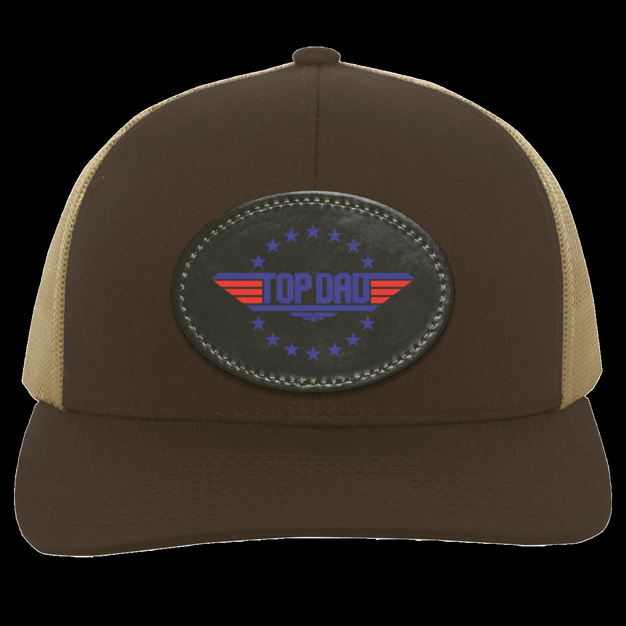 Dad | Top Dad - Black Oval Patch | Trucker Snap Back Hat