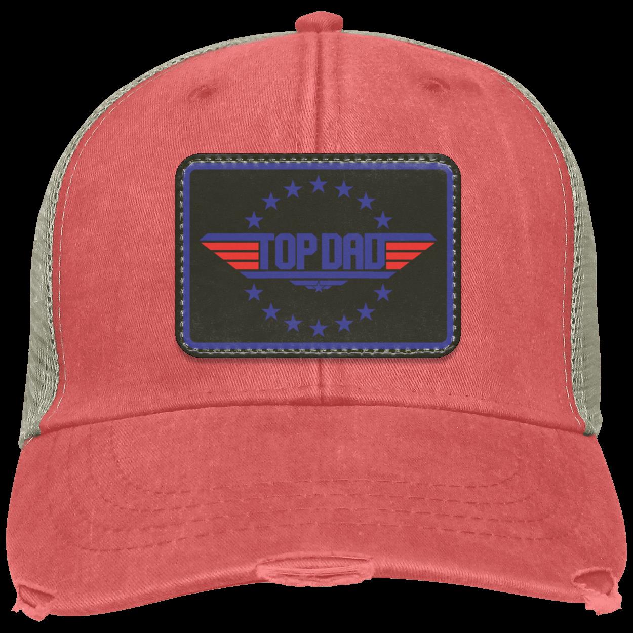 Dad |Top Dad - Black Patch | Distressed Ball Cap