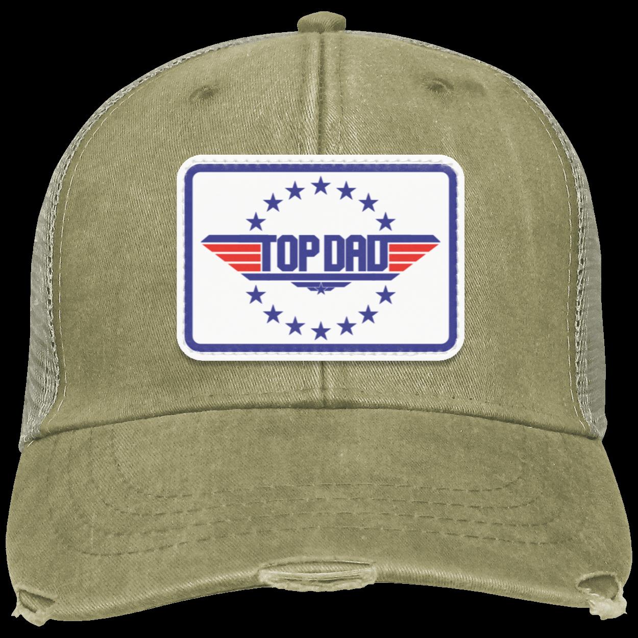 Dad | Top Dad - White Patch | Distressed Ball Cap