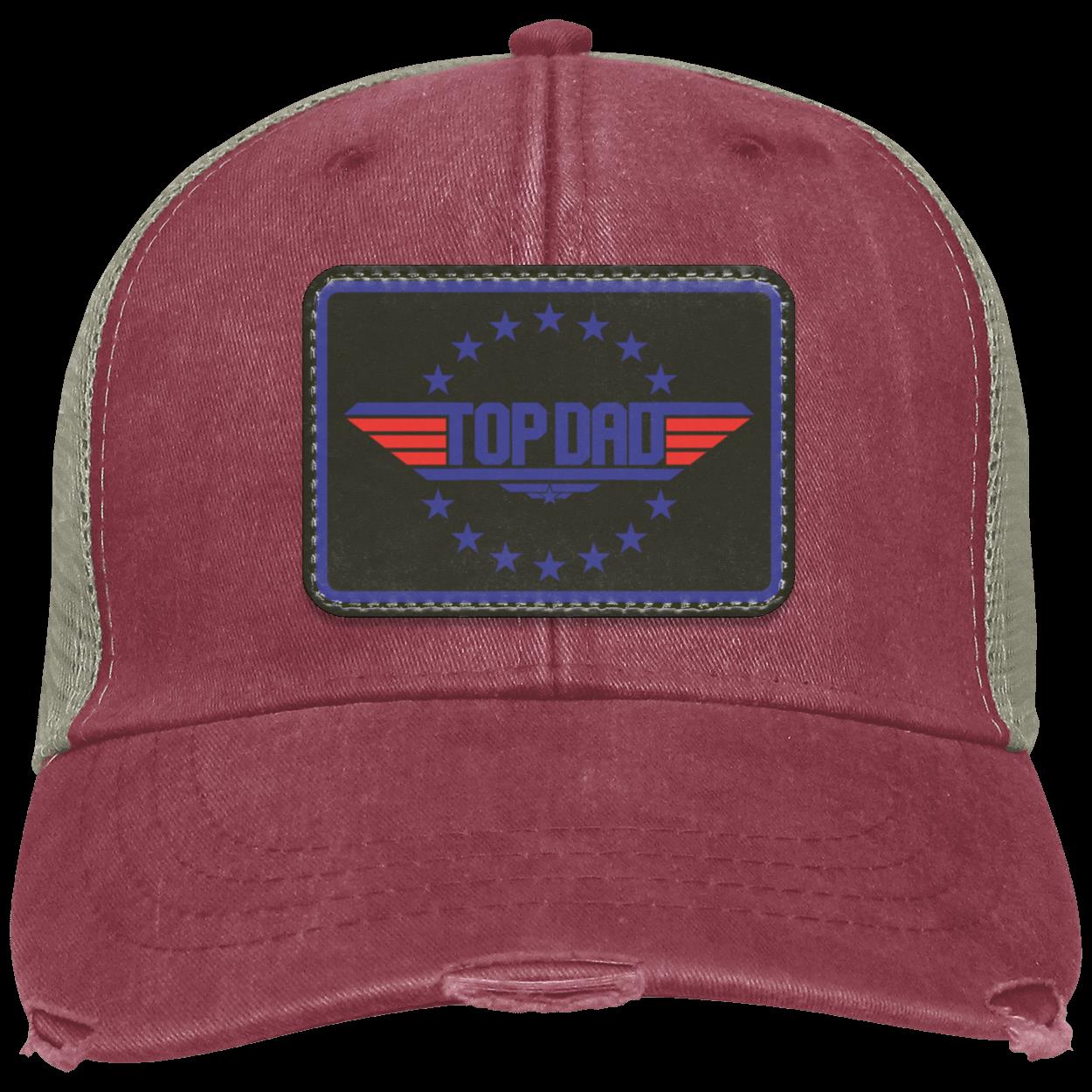 Dad |Top Dad - Black Patch | Distressed Ball Cap