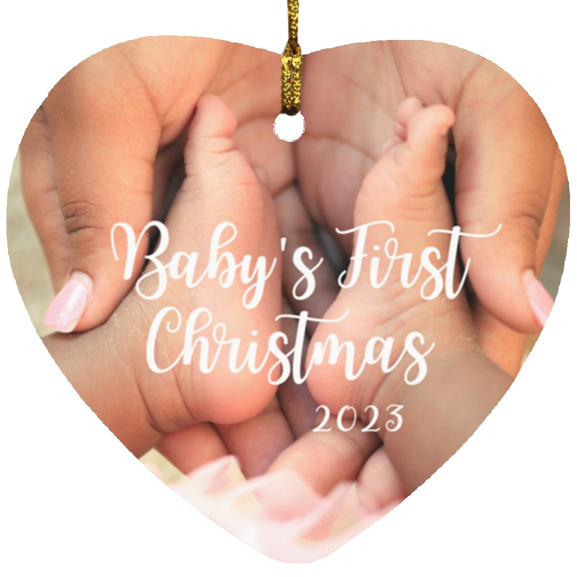 Baby's First Christmas - Mama"s Hands Holding | Heart Shaped Ornament | 2023