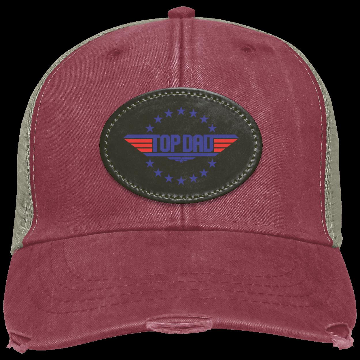 Dad |Top Dad - Black Oval Patch | Distressed Ball Cap