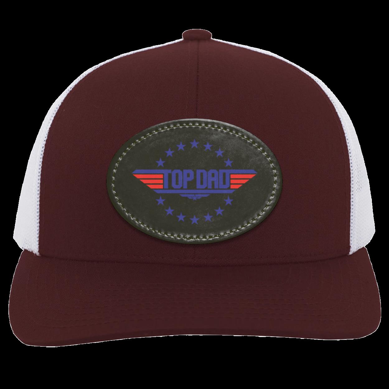 Dad | Top Dad - Black Oval Patch | Trucker Snap Back Hat