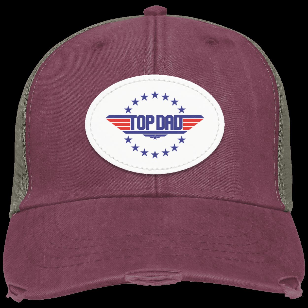 Dad |Top Dad - Oval White Patch | Distressed Ball Cap