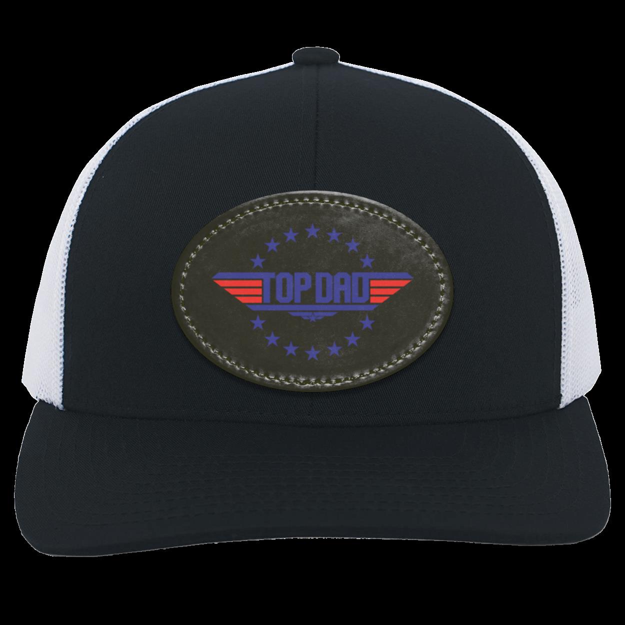 Dad | Top Dad - Black Oval Patch | Trucker Snap Back Hat