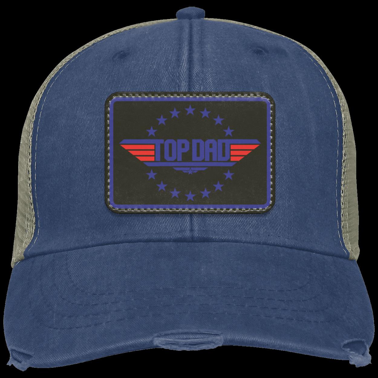 Dad |Top Dad - Black Patch | Distressed Ball Cap