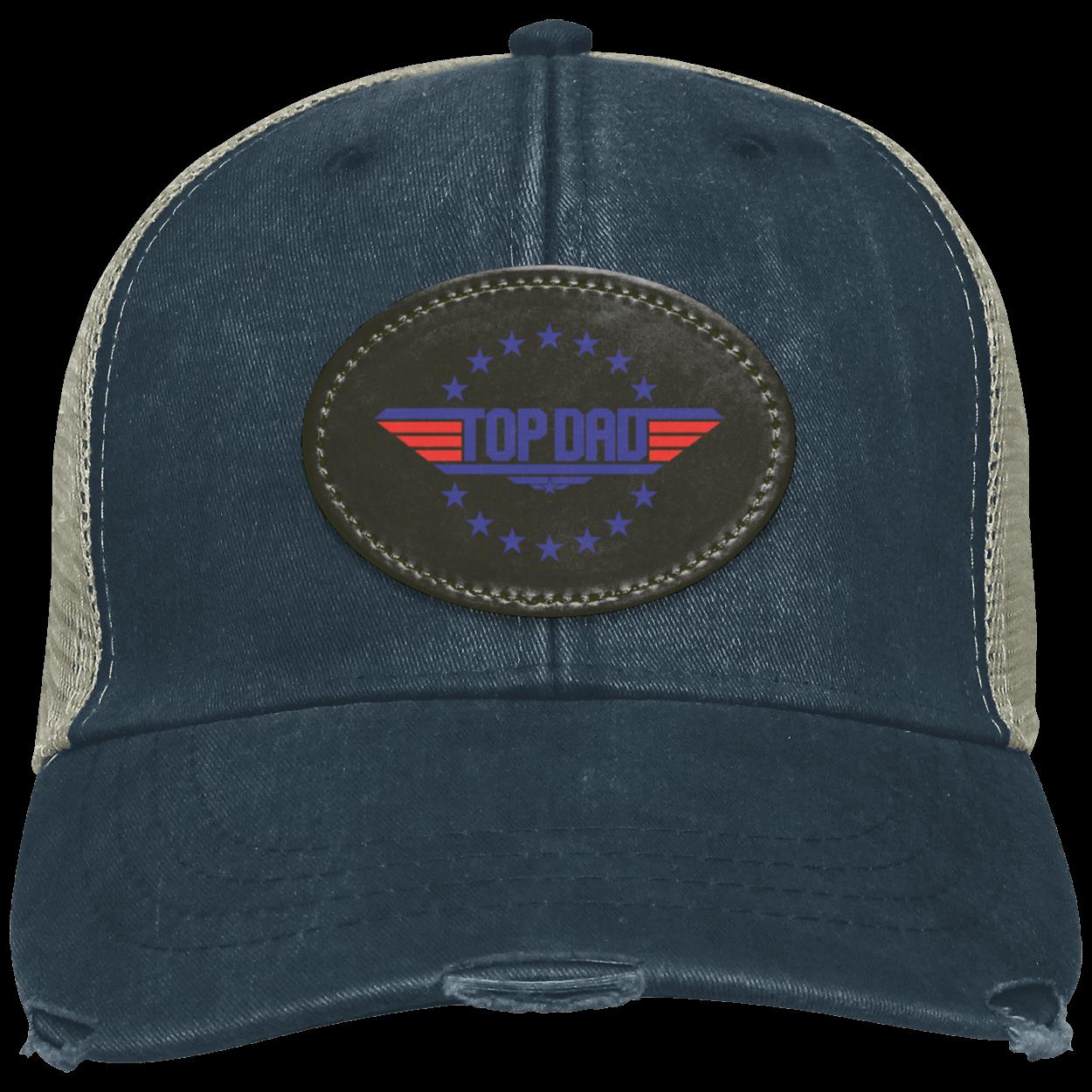 Dad |Top Dad - Black Oval Patch | Distressed Ball Cap