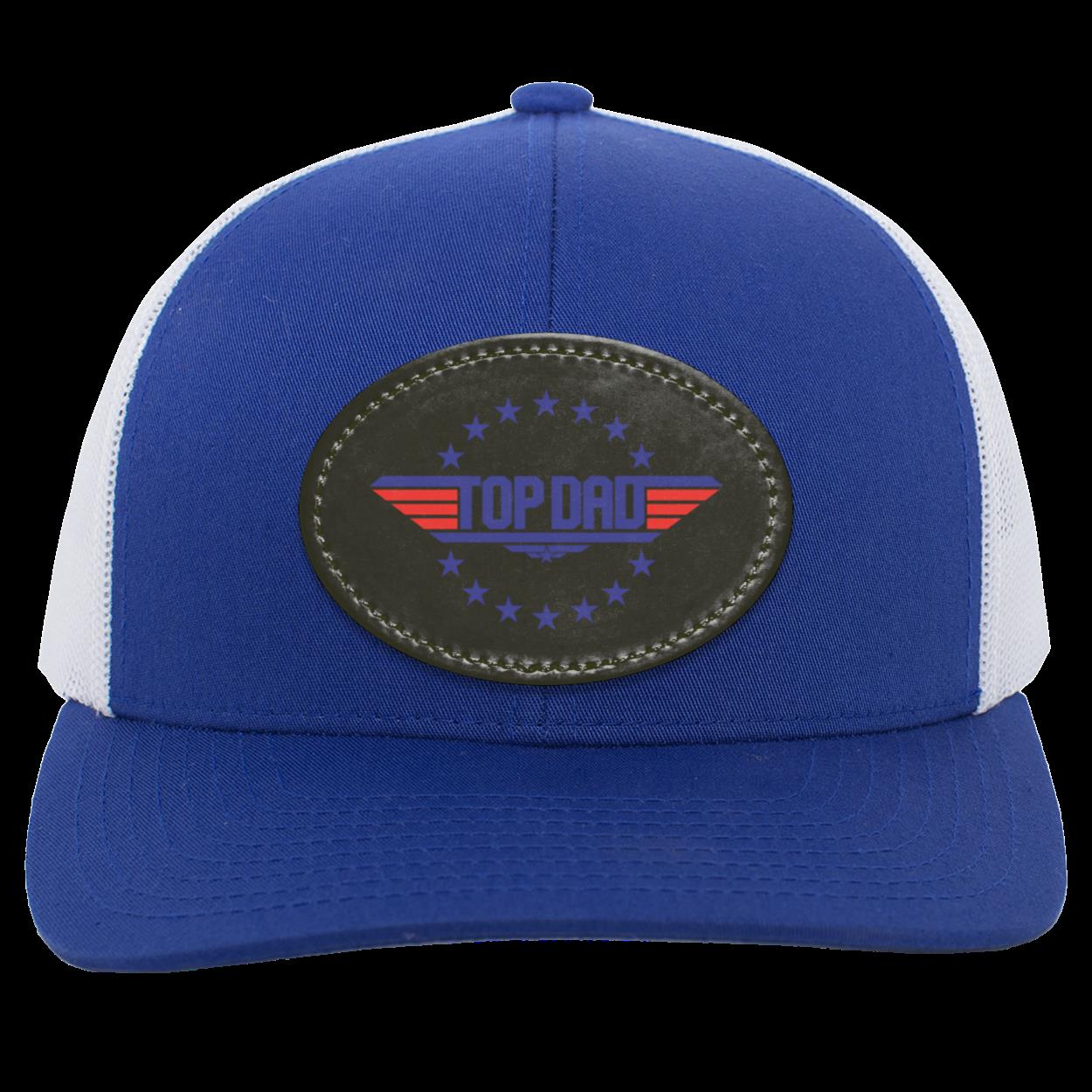 Dad | Top Dad - Black Oval Patch | Trucker Snap Back Hat