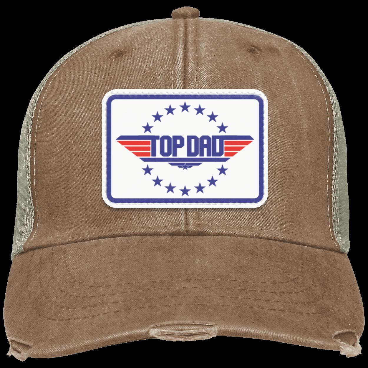 Dad | Top Dad - White Patch | Distressed Ball Cap