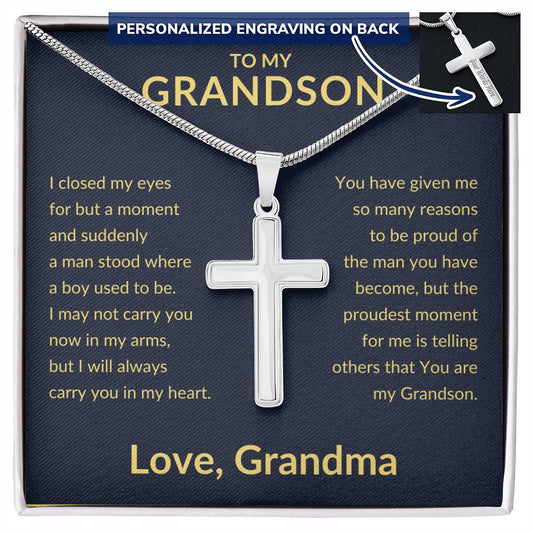 To My Grandson | Personalized Cross Necklace | Love Grandma