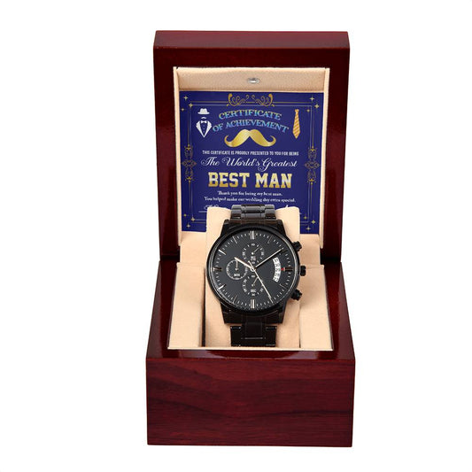 Best Man | World's Greatest | Black Metal Chronograph Watch