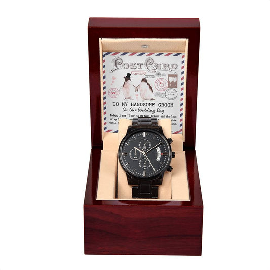 Groom | I Met You | Black Metal Chronograph Watch