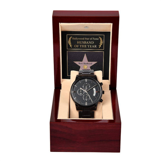 Husband | Star of Fame | Black Metal Chronograph Watch