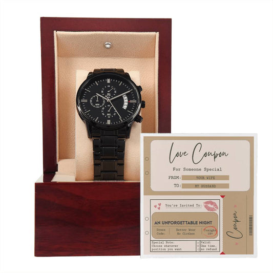 Husband | Love Coupon | Black Metal Chronograph Watch