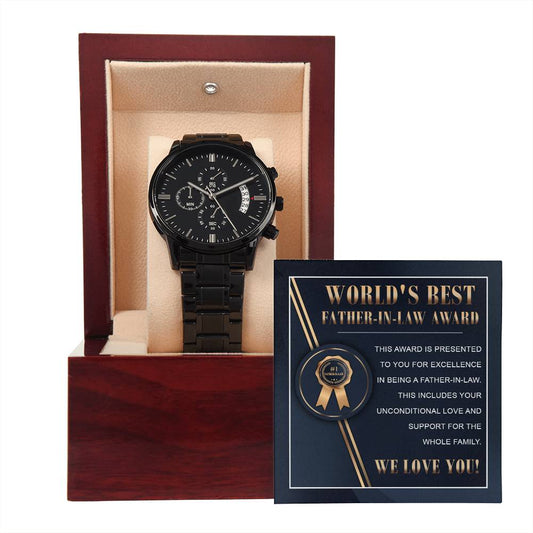 Father-in-Law | Unconditional Love | Black Metal Chronograph Watch