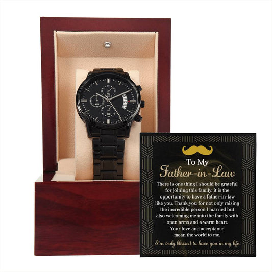 Father-in-Law | Truly Blessed (2) | Black Metal Chronograph Watch