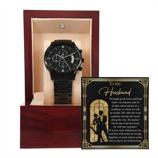 Husband | Make Us Strong | Black Metal Chronograph Watch