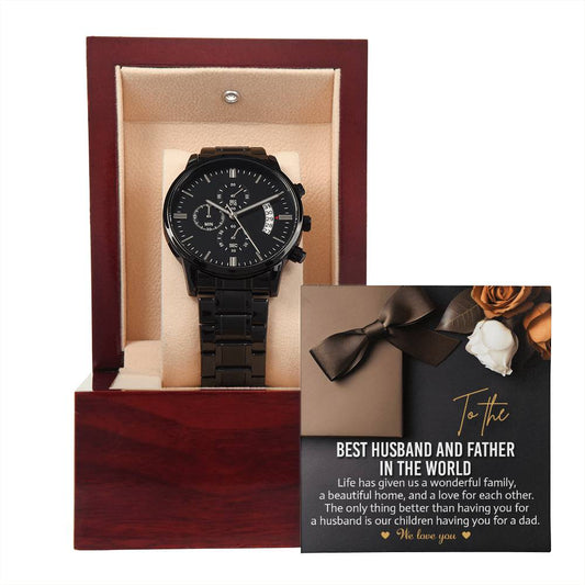 Husband | For Each Other | Black Metal Chronograph Watch