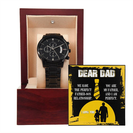 Dad | Father Son Relationship | Black Metal Chronograph Watch