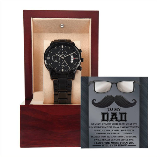 Dad | Learned From You | Black Metal Chronograph Watch