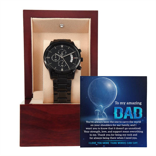 Dad | Carry The World | Black Metal Chronograph Watch