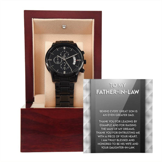 Father-In-Law | Of Your Heart | Black Metal Chronograph Watch