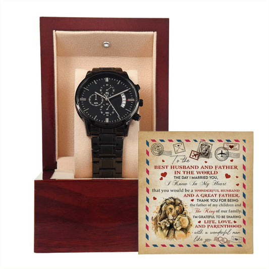 Husband | Great Father | Black Metal Chronograph Watch