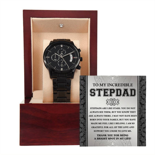 Step Dad | A Bright Spot | Black Metal Chronograph Watch