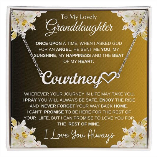 To My Lovely Granddaughter | My Angel... Lilies on Gold | Personalized Name with Heart Necklace