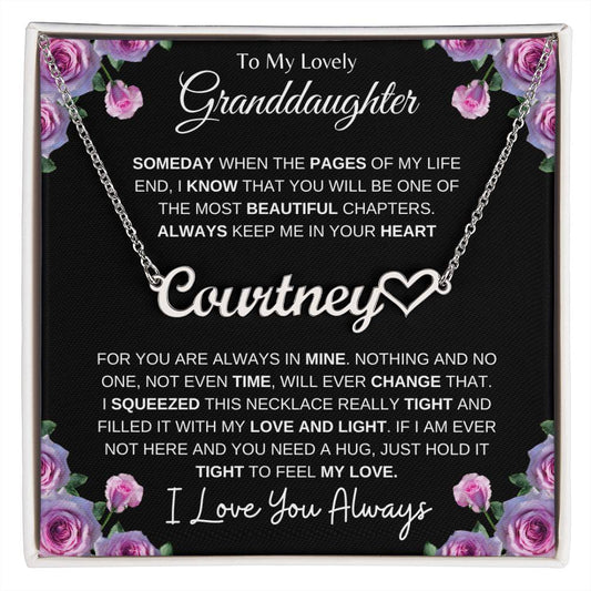 To My Lovely Granddaughter | Someday When... Pink Roses on Black | Personalized Name with Heart Necklace